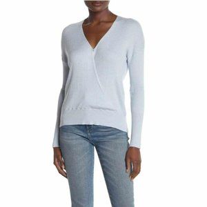 Elodie Ribbed Wrap Light Blue Sweater Top size Small